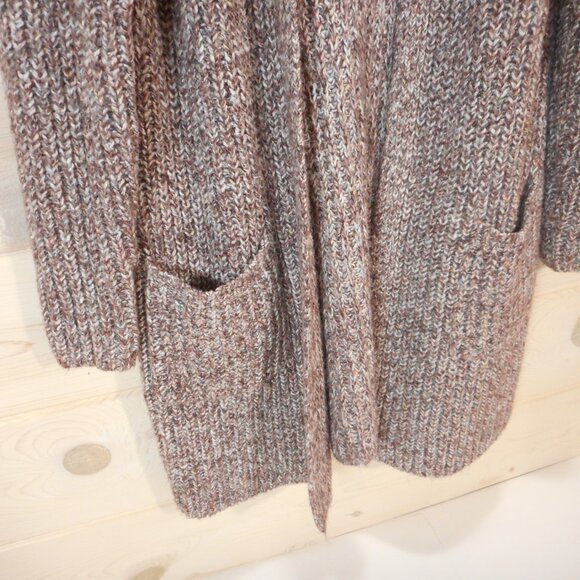 Christopher & Banks Womens PM Open Front Cardigan Sweater Brown Speckled Pockets - Picture 3 of 12